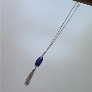 Boho Faux Lapis Long SilverChain Pendant Necklace thumbnail 2
