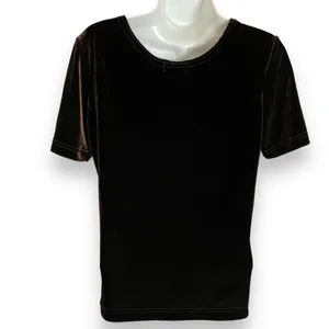 Vintage Velvet T-Shirt Brown Short Sleeves Crew‎ Neck Women Size Small Mushroom thumbnail 2