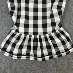Kate Spade‎ Broome Street Gingham Peplum Top Black White Knotted Strap Size 0 thumbnail 3