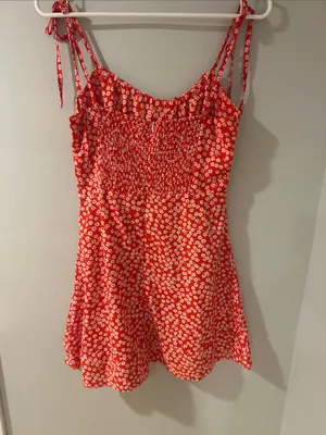 SHEIN Red Mini Floral Tie-Shoulder Sundress thumbnail 2