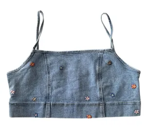 Banjara Floral Embroidered Denim Crop Top Sleeveless Blue Size‎ L Festwear Boho thumbnail 1