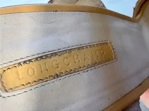 Longchamp Tan Brown Snake Print Leather Wedge Sandals Womans 6.5 Peep Toe Luxury thumbnail 10