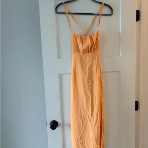 Abercrombie and Fitch Yellow Lace Up Back Midi Dress with Tags thumbnail 4