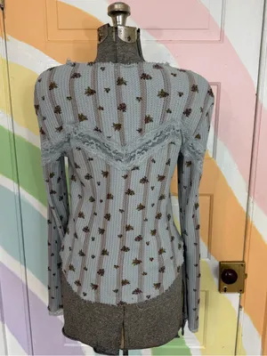 Free People Lets Party Floral Lace Trim Cotton Cardi Boho Cottagecore Sz Med 💛🍄 thumbnail 8