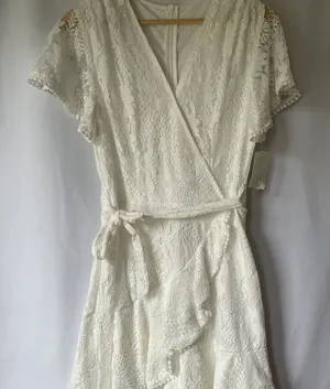 Formal knee‎ length women size small lace dress frills wraparound design v-neck thumbnail 1