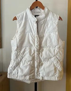 J. Crew Women’s Down Fill Puffer Vest Full Zip Buttons‎ White Style 70453 Size L thumbnail 1