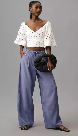 Anthropologie - Maeve Seamed Wide-Leg Track Pants Athletic Casual Travel Purple thumbnail 1