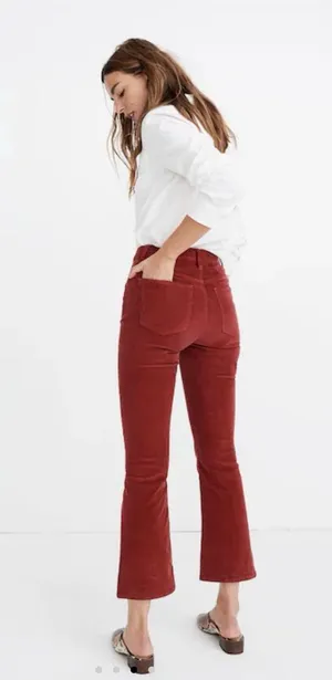 NWOT Madewell Cali Demi Boot Cut Corduroy Pants Size 24 Cropped High Rise Rust Red thumbnail 1
