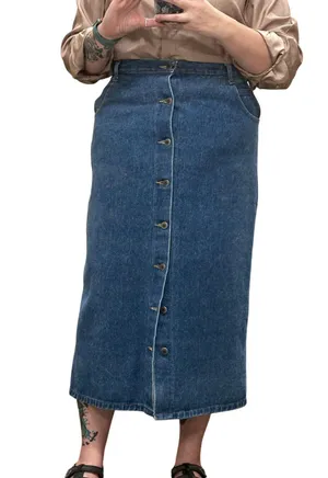 Vintage 90s Plus Sized Denim Jean Maxi Skirt Starwear Size 12/14 thumbnail 4