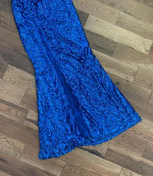 Faviana Blue Strapless Sequin Long prom Dress Size 4 thumbnail 15