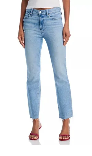 PAIGE Light Wash Ankle Jeans Cindy Crop Denim 31 distressed Raw Hem thumbnail 1