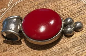 Vintage 925 Silver Red Coral Pendant signed necklace menswear womenswear thumbnail 11