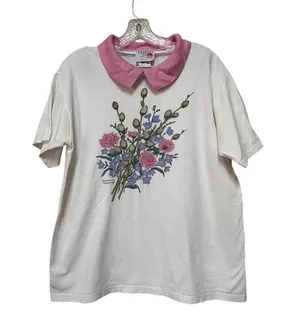 Vintage Grandmacore Floral Peter Pan Collar Tee M USA thumbnail 1