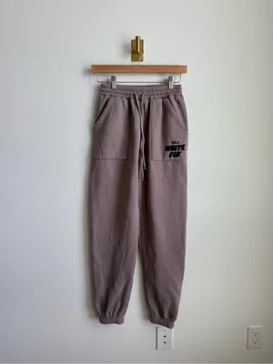 White Fox Offstage Sweatpants Moon Taupe Oversized Joggers XS Pockets Logo thumbnail 2