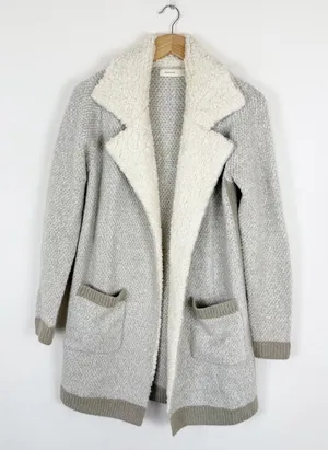 Anthropologie Sleeping on Snow Beige Sherpa Lining Coat Long Sweater thumbnail 1