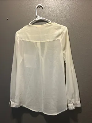 Sky Designs Group Blouse Womens Small Cream White Sheer V-Neck Flawed As Is thumbnail 2