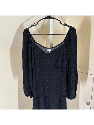 A New Day NWT Womens Long Sleeve Crepe Maxi A-Line Dress Black White Polka Dot S thumbnail 3