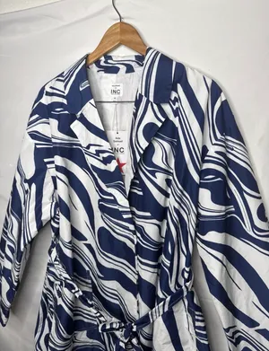 International Concepts NWT Ade Samuel abstract blue white belted trench coat sz XL thumbnail 3