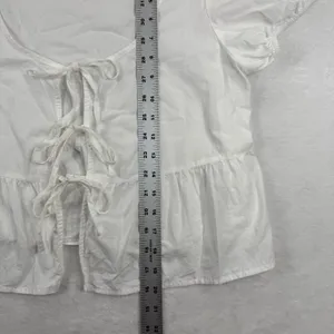 BP Womens White Cotton Tie Front Puff Sleeve‎ Peplum Top Size M BP507032MI thumbnail 3