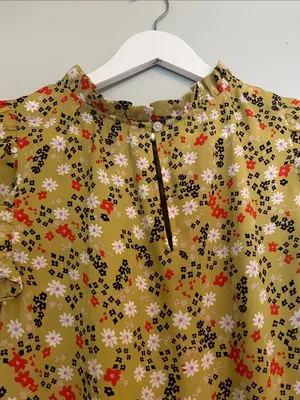 LOFT Olive Green Floral Ruffle-Sleeve Dress thumbnail 7