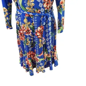 Eci New York Dress Womens Blue Midi Floral Wrap Floral Ladies size L thumbnail 8