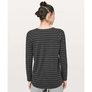 Lululemon Emerald‎ Long Sleeve Short Serve Stripe Heathered Black White thumbnail 2