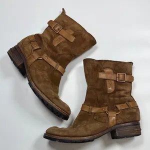 Ugg Endell Chestnut Suede Harness Strap Sherpa Lined Boots S-485 Sz 8 thumbnail 1
