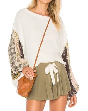 Free People We The Free Blossom Thermal Oversized Bohemian Style Top White (XS) thumbnail 1