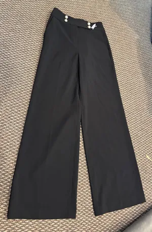 Calvin Klein Black Wide Leg Pants with pearl button detail thumbnail 3