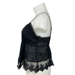 Abercrombie & Fitch Black Sleeveless Embroidered Babydoll Lace Trim Cami Top XL thumbnail 2