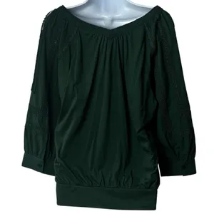NEW‎ Anthropologie Chela Green Lace Puff Sleeve Babydoll Blouse Feminine L thumbnail 5