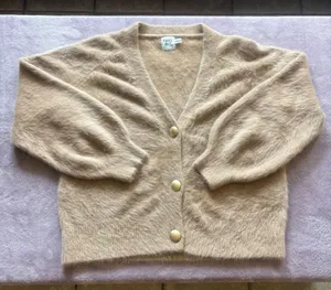Princess Polly Fuzzy Wool Blend Cardigan Tan Beige Gold Button Sweater XS/S thumbnail 1