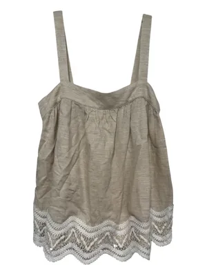 Parker The Brighton Scallop Babydoll Top Oatmeal Linen Blend Crochet Medium thumbnail 2