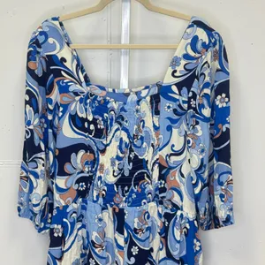 NWT F&F Blue Swirl Paisley Square Neck Smocked Mini Dress Women's‎ US 18 Floral thumbnail 5