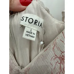 Storia Womens Floral Ruffle Maxi Dress Red Cream Sleeveless Sz L Dainty Feminine thumbnail 9