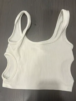 Suzette Collection White Cropped Tank Top With Side Cut Outs thumbnail 1