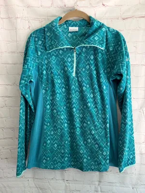 Columbia Teal Geometric Chevron Quarter-Zip Fleece Pullover Woman’s Size M thumbnail 1