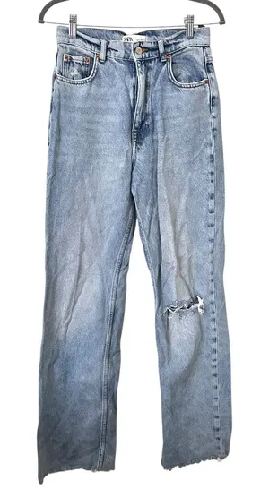 ZARA Faded High Waist Straight‎ Fit Denim Sz 4 thumbnail 1