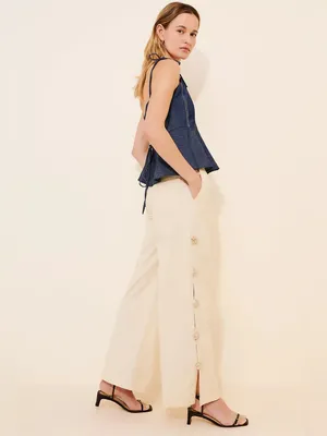 Anthropologie - Find Me Now Linen Blend Wide Leg Seam Pants Size Medium thumbnail 2