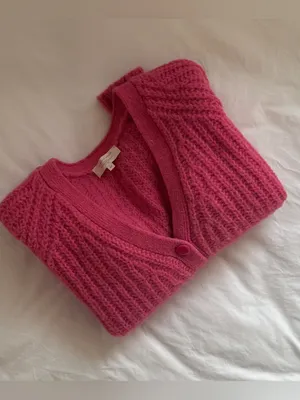 Sezane Basile Cardigan Pop Pink Alpaca Wool Chunky Knit Sweater XS thumbnail 10