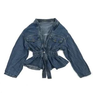 Drop Shoulder Denim Jacket Coat Trench Cardigan Blouse Loose Slim Waist thumbnail 9