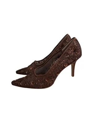 LORD & TAYLOR Brown Embellished Beaded Floral Heels Size 8.5 thumbnail 8