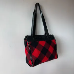 Ralph Lauren Vintage 1990s Wool and Leather Square Buffalo‎ Plaid Shoulder Bag thumbnail 14