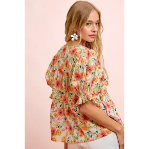 BiBi Flower‎ Printed Shirring Detail Blouse Top - Flower - Large thumbnail 3