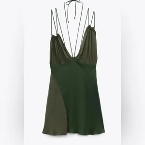 ZARA Green Patchwork Asymmetrical Mini Dress Cocktail Fairy Whimsy Boho Sz Medium NEW thumbnail 3