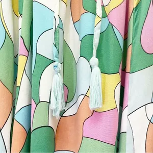 Japna Strapless Flounce Top Summer Maxi Dress Retro Aqua & Pink Print Size Small thumbnail 3