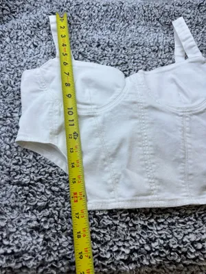 Y2K Zara Structured White Denim Bustier Corset Top Crop Camisole in XXL #corsettop thumbnail 4