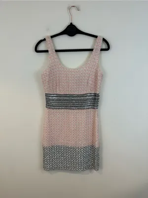 Belle Badgley Mischka $269 Beaded Sequined Dress Pink Silver Ivory Size 2 thumbnail 2