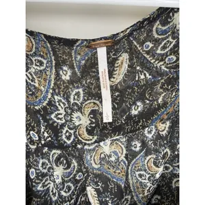 Free People Lolita Dark Gauzy Cropped Peasant Blouse Square Neck Long Sleeve L thumbnail 4