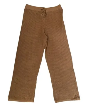 Pact Open Knit Pants L Brown Organic Cotton Linen Coastal Boho Coverup Resort thumbnail 1